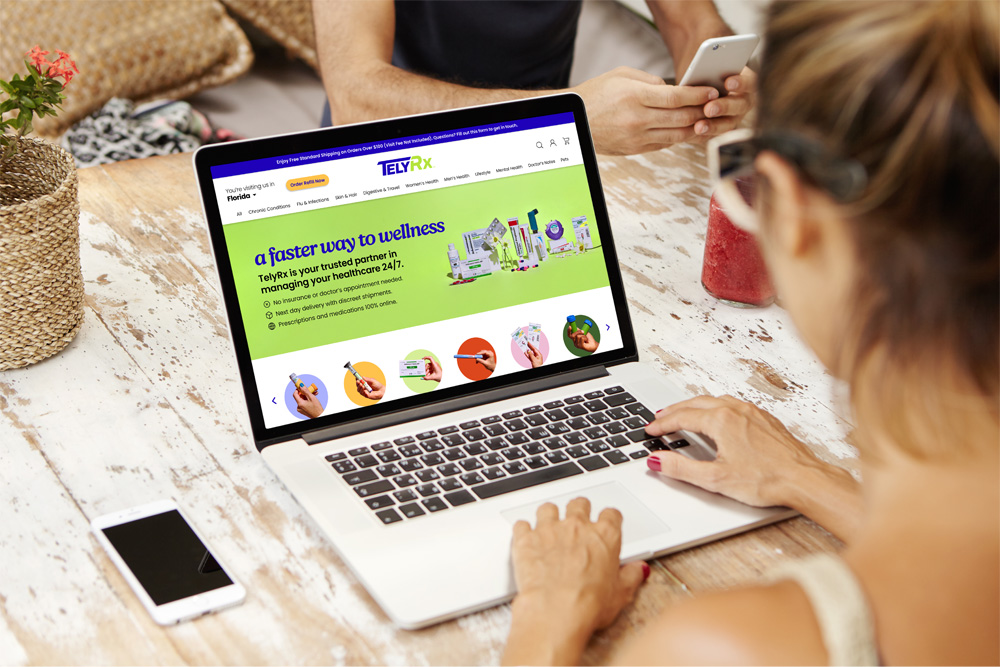 A patient browses the TelyRx website for online prescription skincare.