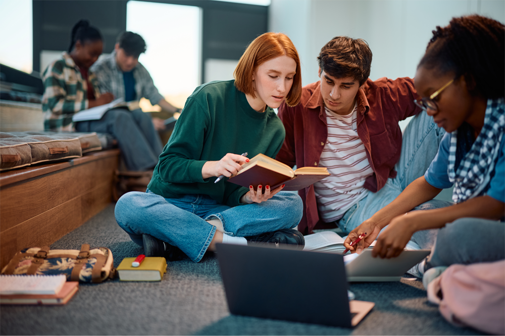 A group of college students studying together.