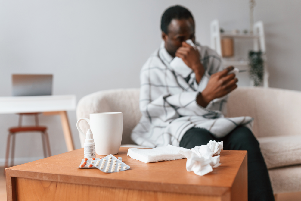 A sick man evaluates his cold medication.