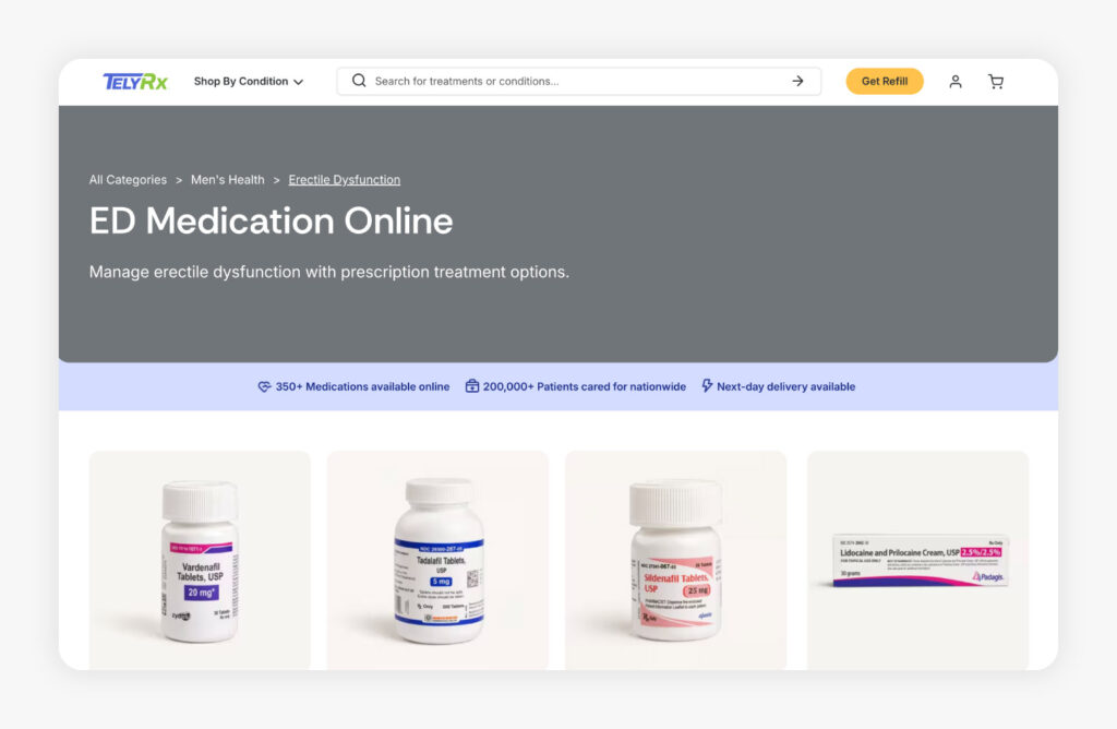 ED treatments available at TelyRX.