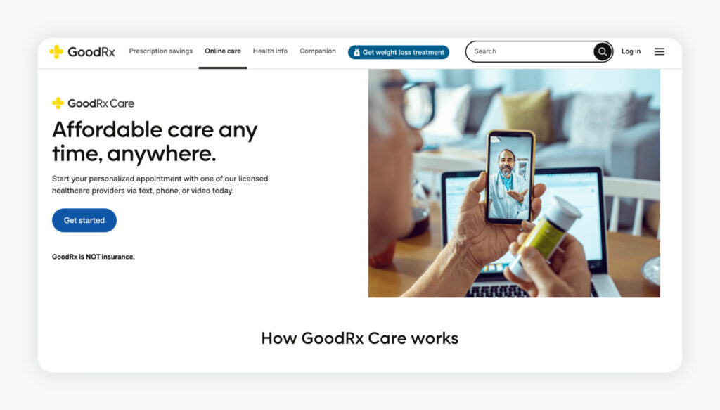 GoodRx homepage.