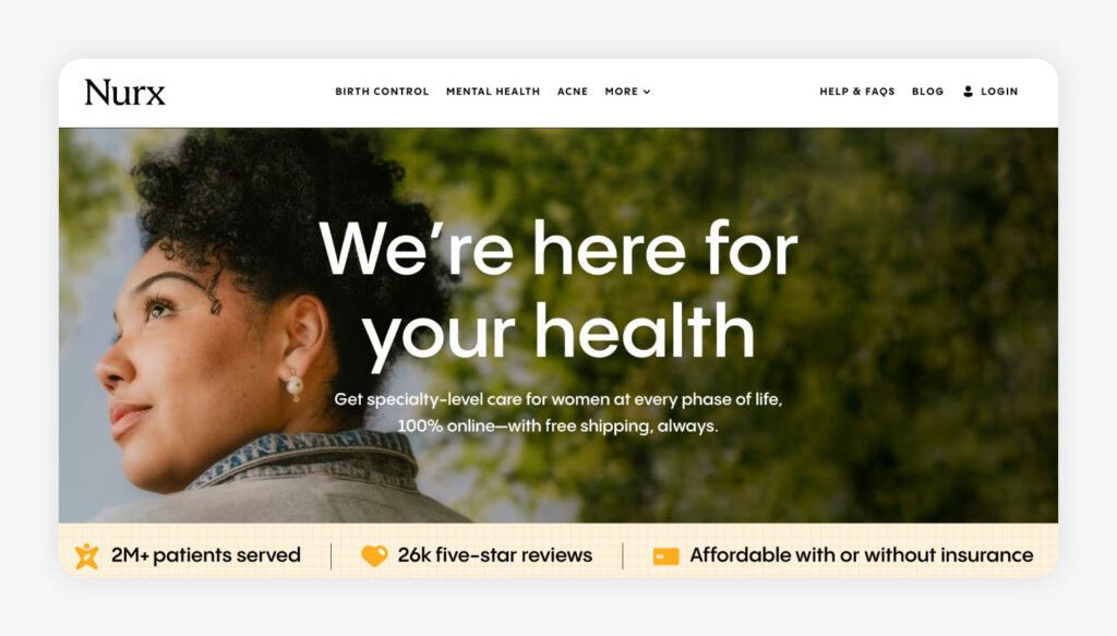 Nurx homepage.