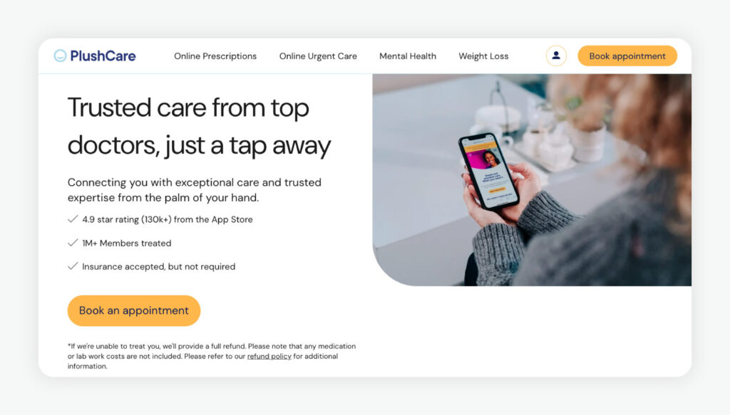 PlushCare homepage.