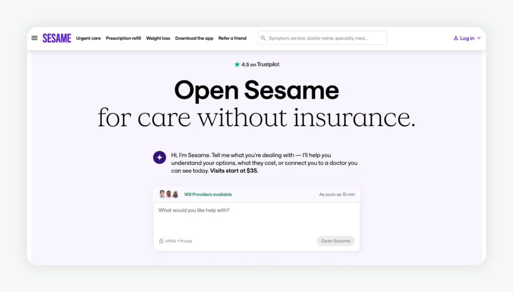 Sesame homepage.