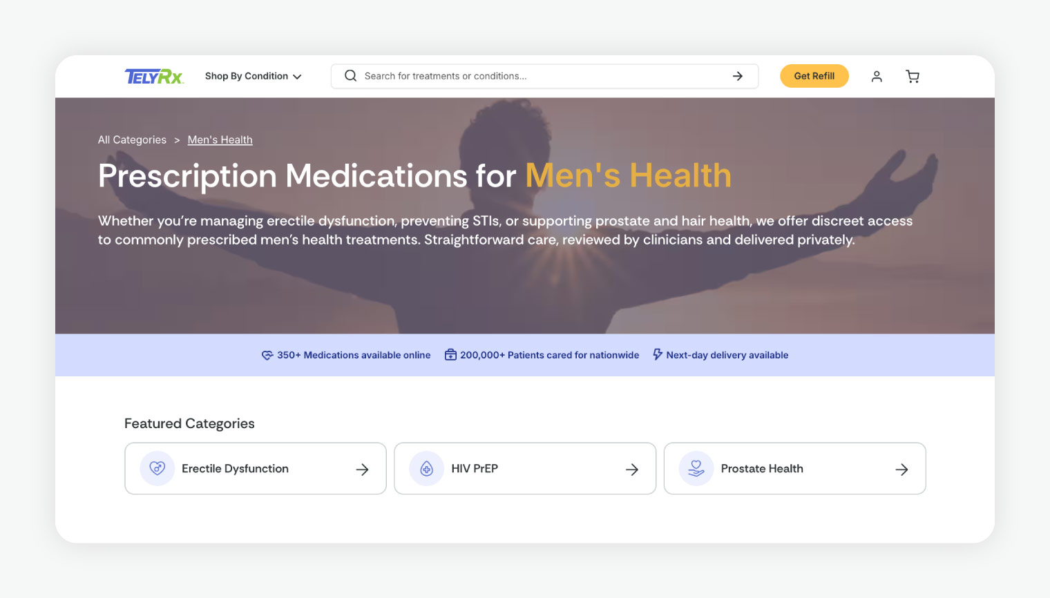 TelyRx men's health prescription page.