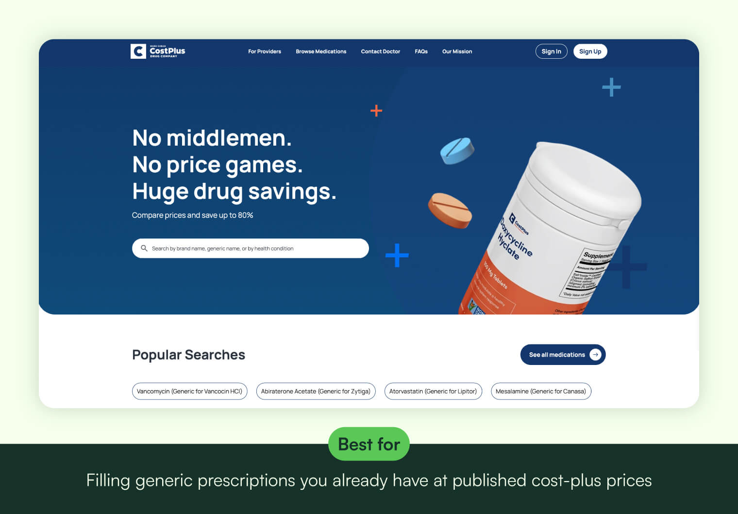 Cost Plus Drugs homepage.
