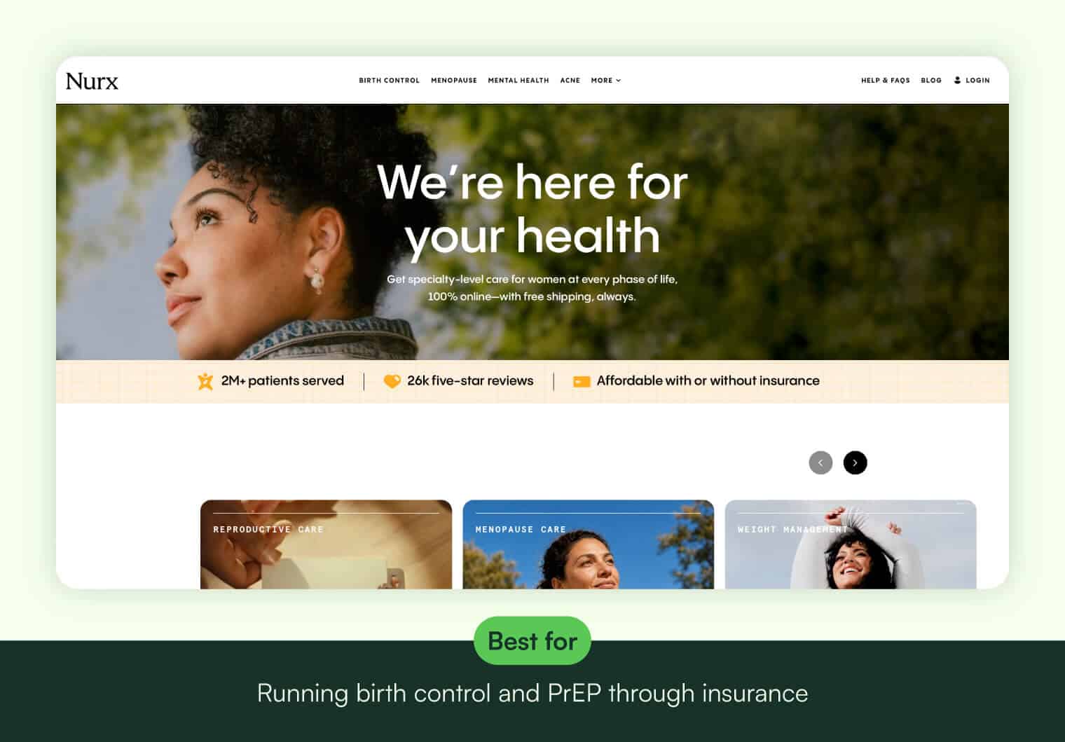Nurx homepage.