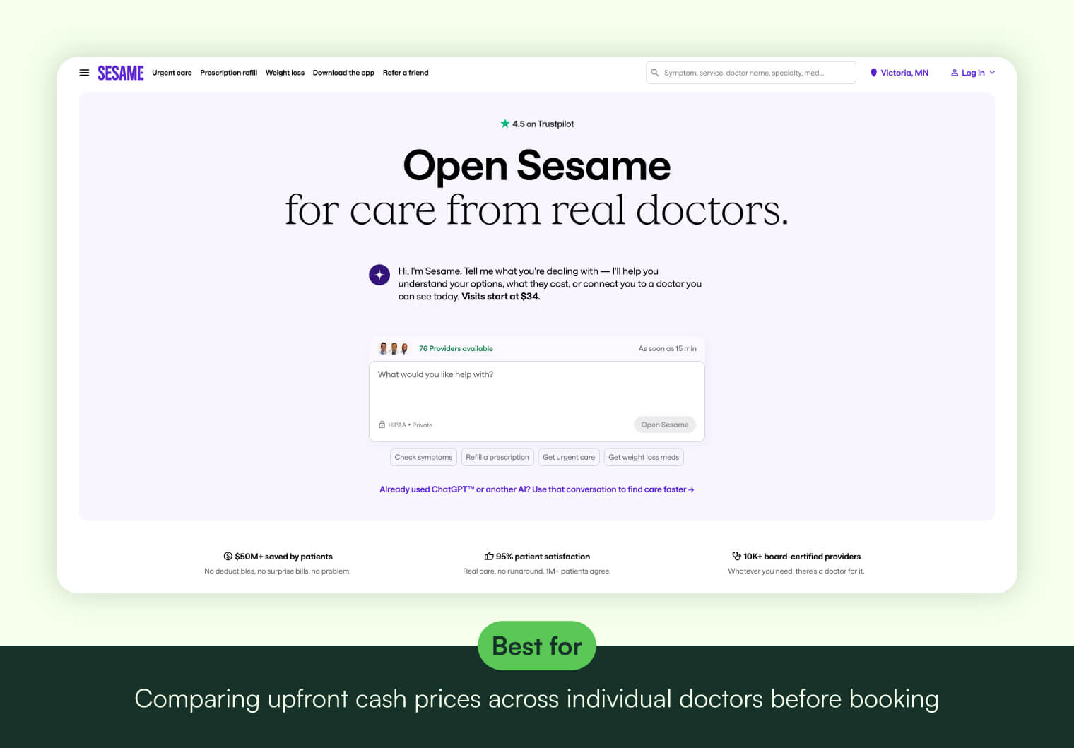 Sesame homepage.