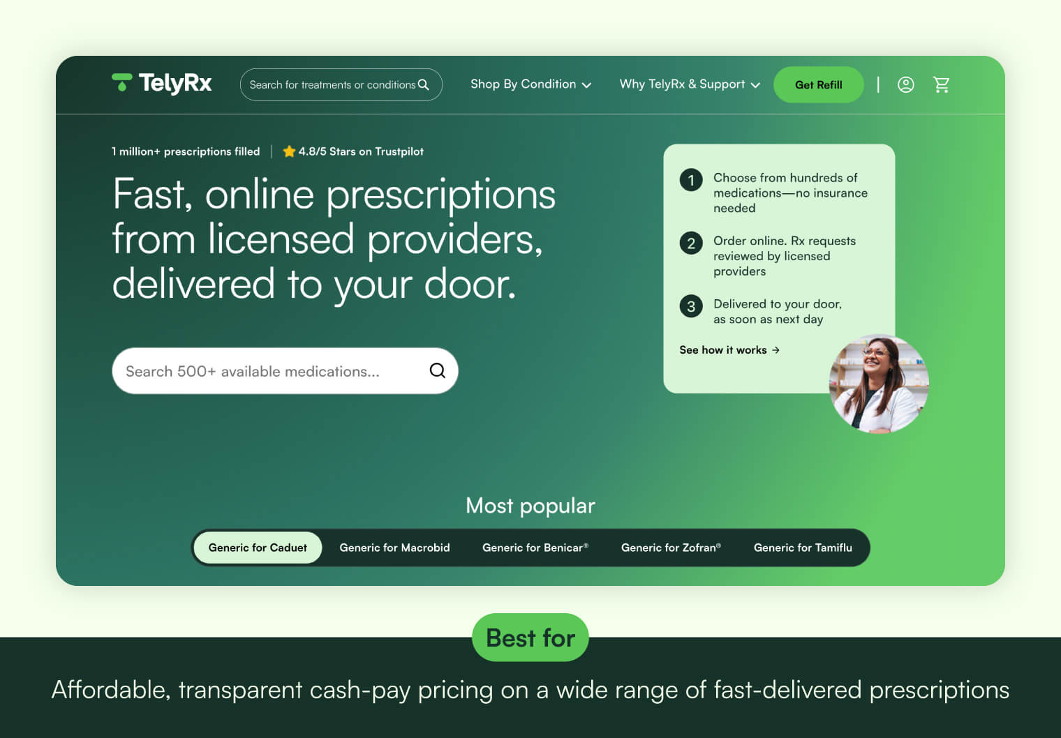 TelyRx homepage.